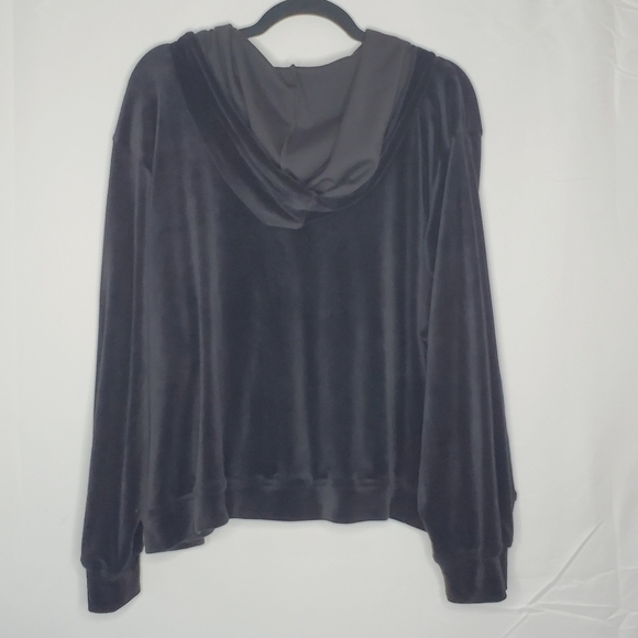 Bebe Velour Hoodie Size 3X Metallic Spell Out Zip Front Soft Black Jacket Y2K - Picture 4 of 11